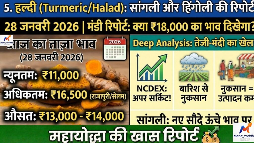 आज के मंडी भाव 2026: सोयाबीन, तुअर, कपास, चना और हल्दी का ताज़ा बाजार भाव