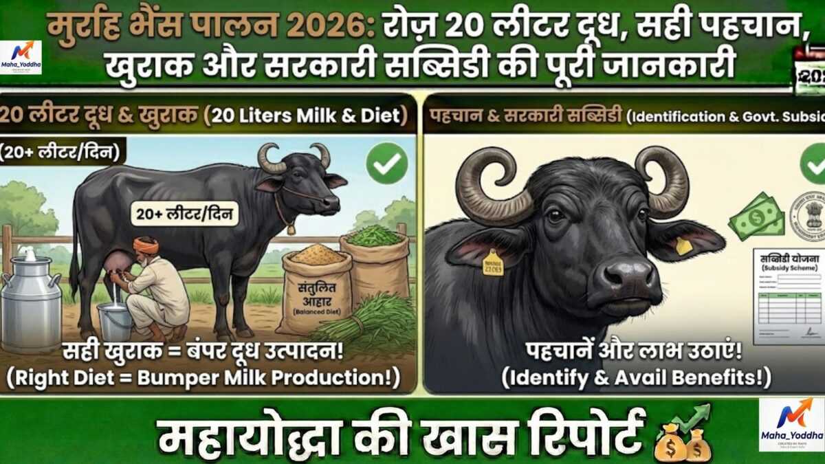 मुर्राह भैंस पालन 2026: रोज़ 20 लीटर दूध, सही पहचान, खुराक और सरकारी सब्सिडी की पूरी जानकारी