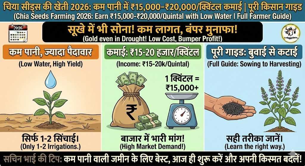 चिया सीड्स की खेती 2026: कम पानी में ₹15,000–₹20,000/क्विंटल कमाई | पूरी किसान गाइड