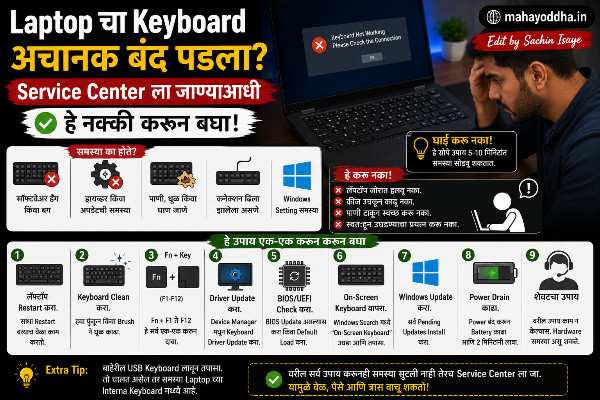 Laptop चा Keyboard अचानक बंद पडला — Service Center ला जाण्याआधी हे नक्की करून बघा